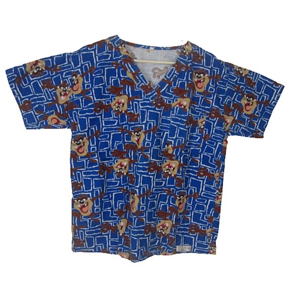 EKO MODA Medical Scrub Shirt women Tasmanian Devil flannel L Warner Vintage - Picture 1 of 9